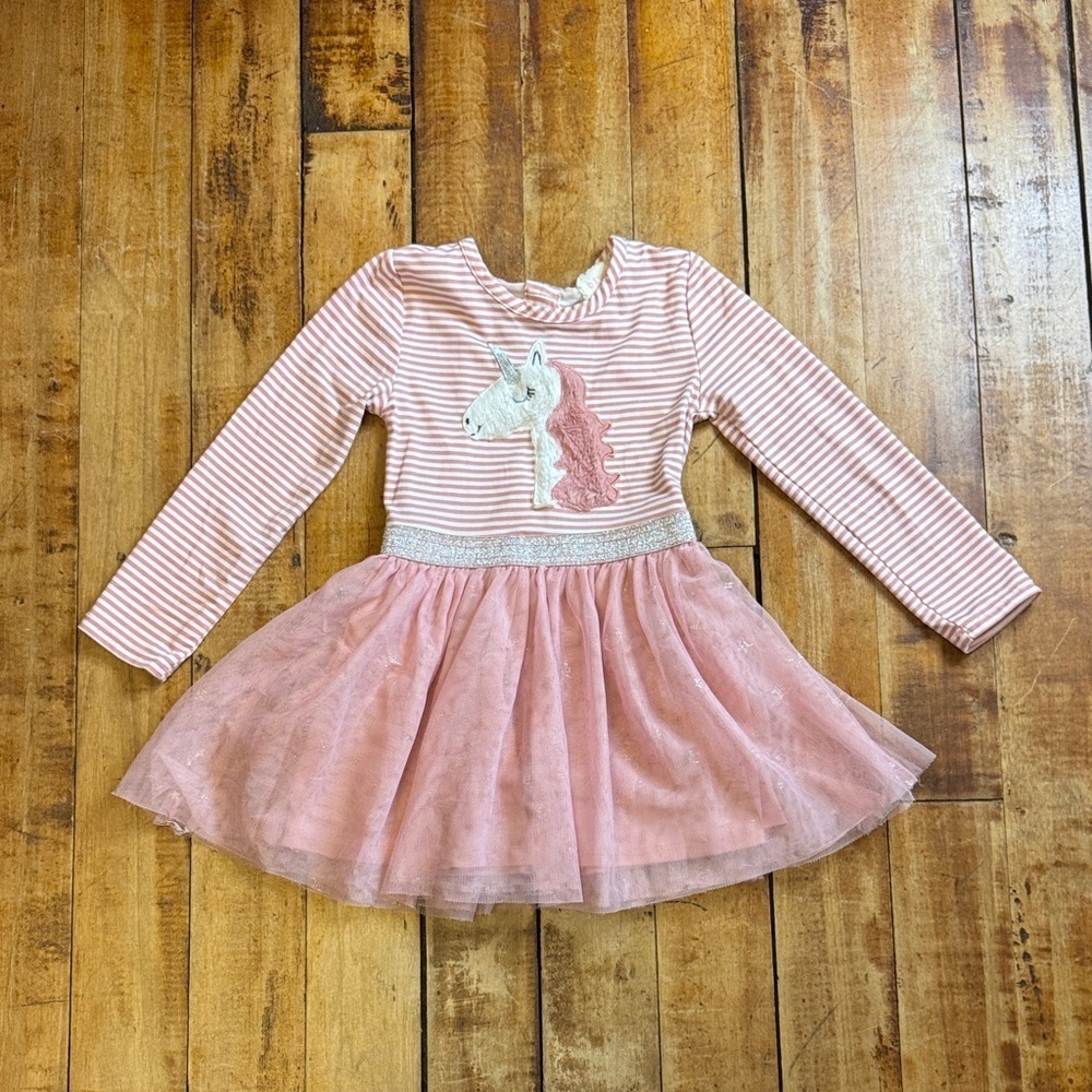 btween long sleeve dress Pink Striped Unicorn Dress 4T tutu skirt